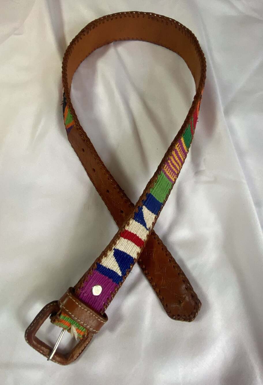 Vintage Guatemalan Woven Leather Belt Size SM